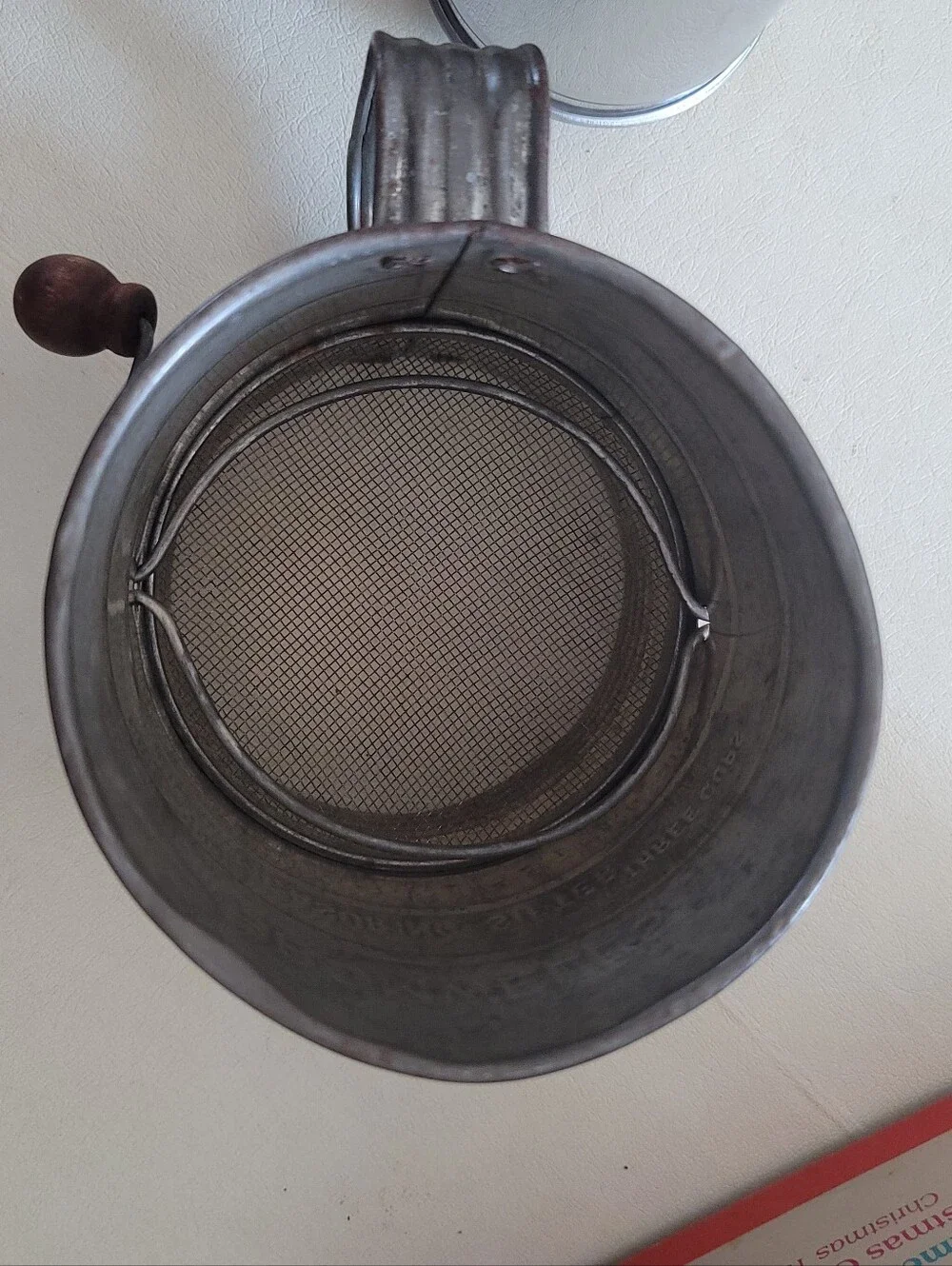 Vintage 1930s Jacob Bromwell Flour Sifter & Stainless Steel Squeeze Sifter Lot